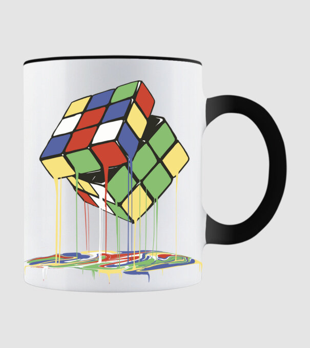 Melting Rubik cube model negru pe tricou