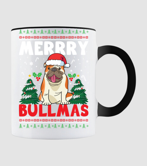 Merry bullmas ugly sweater model negru pe tricou