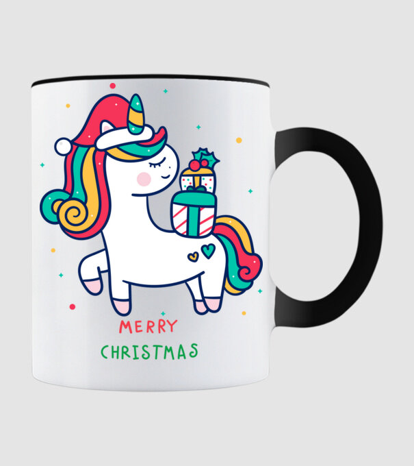 merry christmas unicorn model negru pe tricou