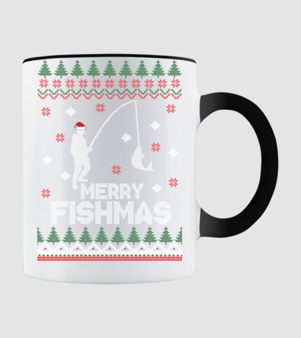 Merry Fishmas model negru pe tricou