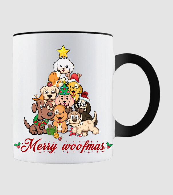Merry woofmas model negru pe tricou