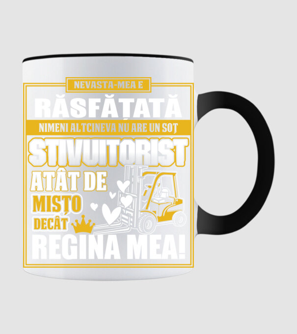 Nevastă-mea e răsfățată, nimeni altcineva nu are un soț stivuitorist atât de mișto decât regina mea - D8678046-01 model negru pe tricou