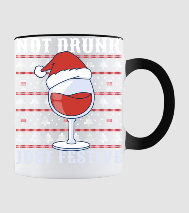Not drunk just festive ugly sweater model negru pe tricou