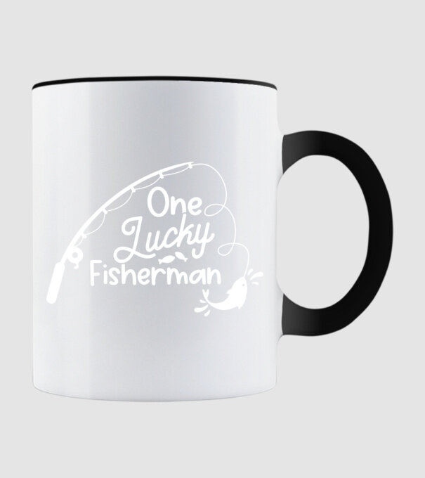 One lucky Fisherman model negru pe tricou