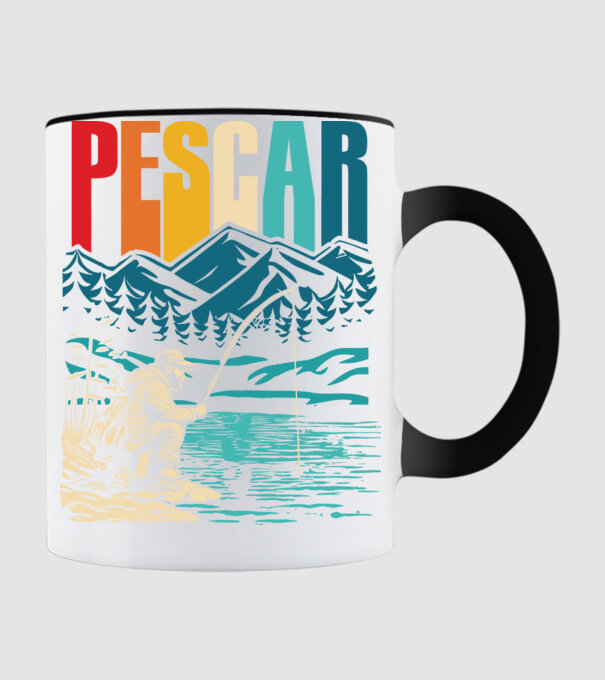 Pescar retro model negru pe tricou