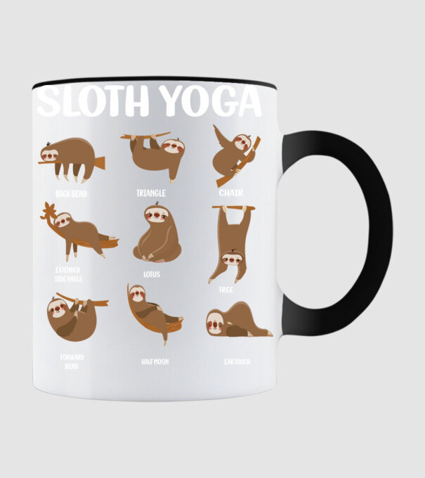 Sloth yoga model negru pe tricou