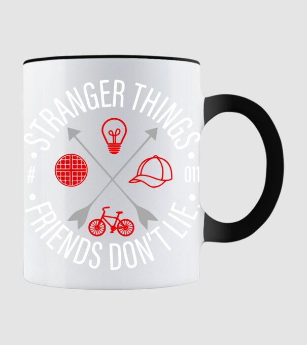 stranger things friends dont lie model negru pe tricou