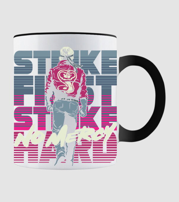 Strike first strike hard neon model negru pe tricou
