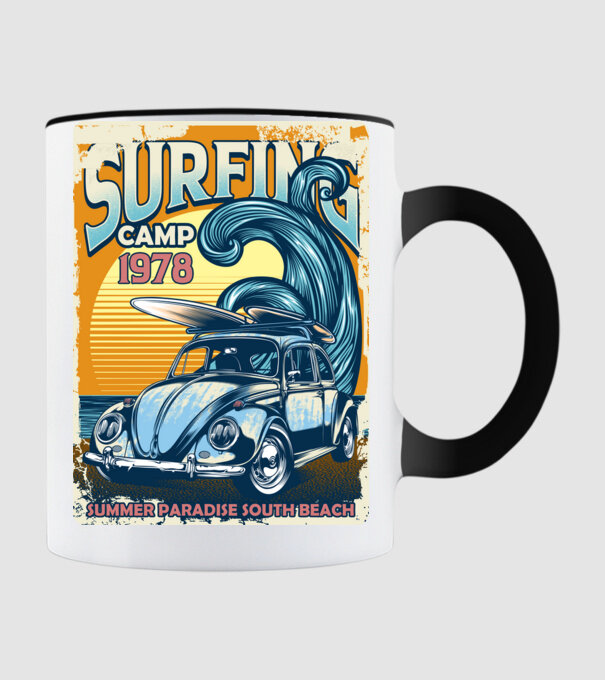 Surfer Camp model negru pe tricou