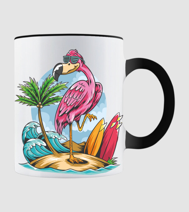 Surfer flamingo model negru pe tricou