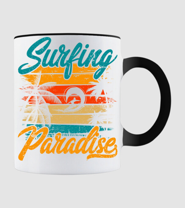 Surfing Paradise model negru pe tricou