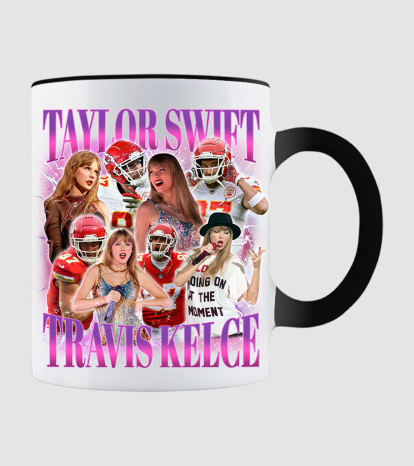 Taylor Swift ERAS Travis Kelce bootleg model negru pe tricou