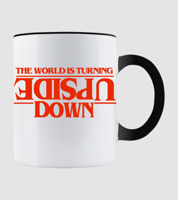 the world is turning upside down model negru pe tricou