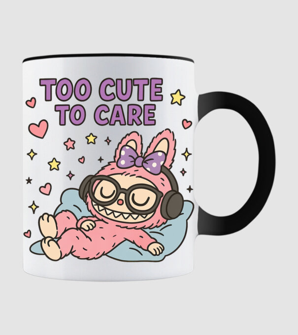 Too cute to care model negru pe tricou