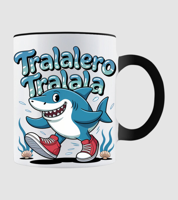 Tralalero Tralala drăguț model negru pe tricou