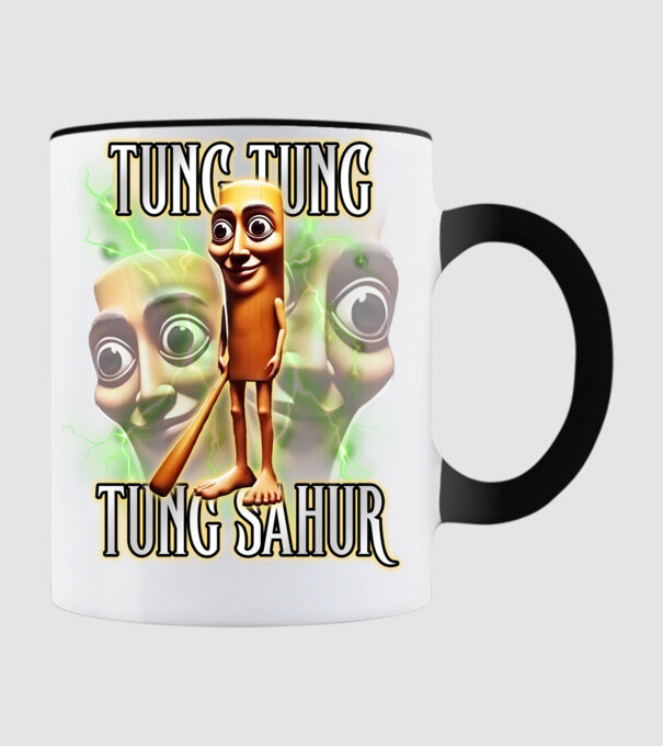 Tung Tung Tung Sahur model negru pe tricou