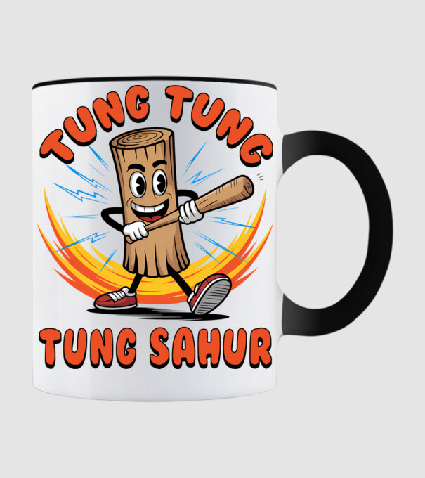 Tung Tung Tung Sahur drăguț model negru pe tricou