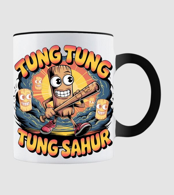 Tung Tung Tung Sahur Retro model negru pe tricou