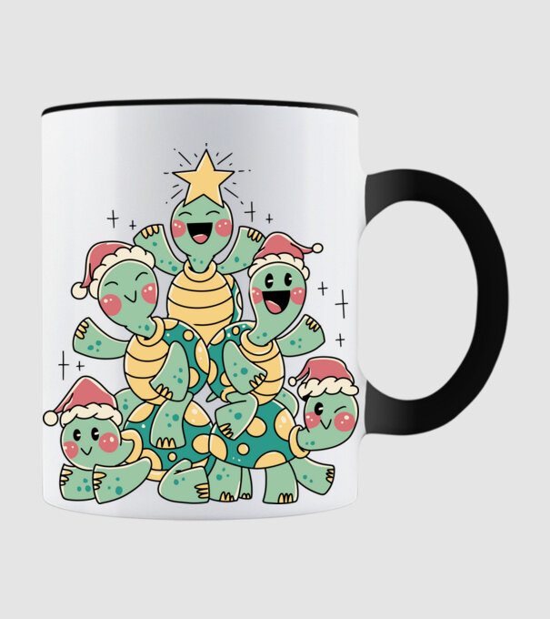 Turtle christmas tree model negru pe tricou