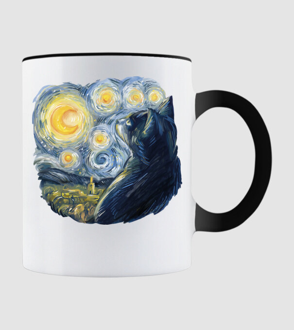 Van Gogh cat model negru pe tricou