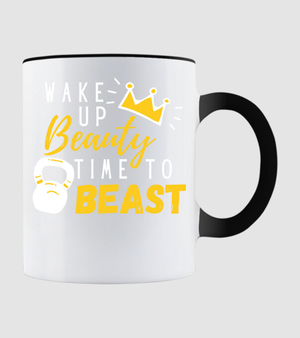 Wake Up Beauty Time To Beast model negru pe tricou