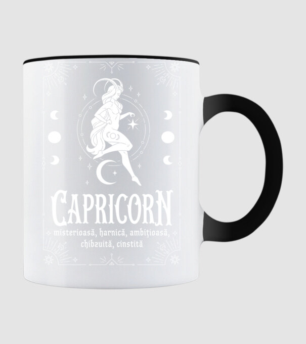 Zodiac femeie CAPRICORN white model negru pe tricou