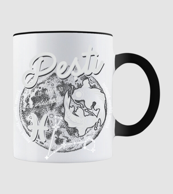 Zodiac femeie PEȘTI retro model negru pe tricou