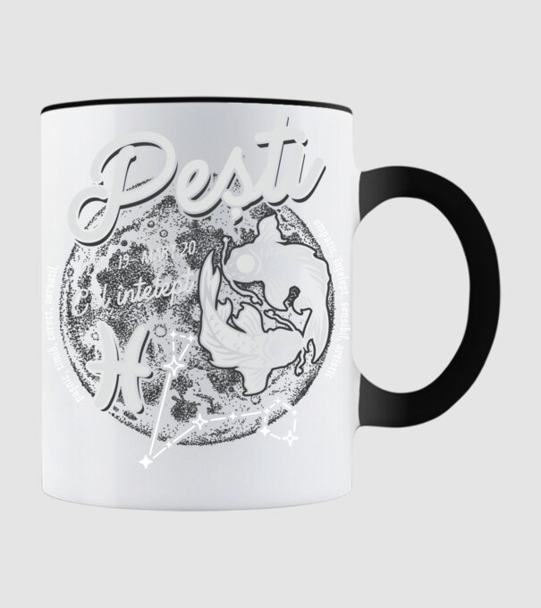 Zodiac bărbat PEȘTI retro model negru pe tricou