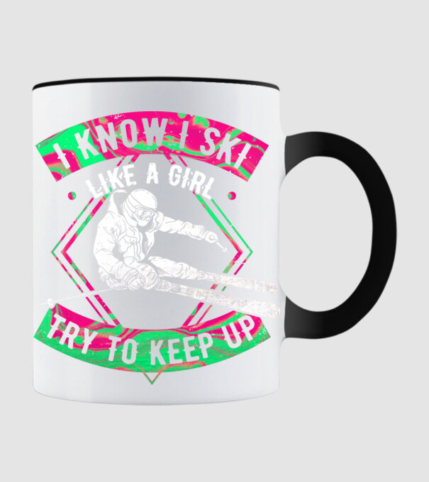 Skiing like a girl model negru pe tricou