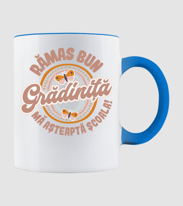 Rămas bun grădiniță, mă așteaptă școala! model albastru deschis pe tricou