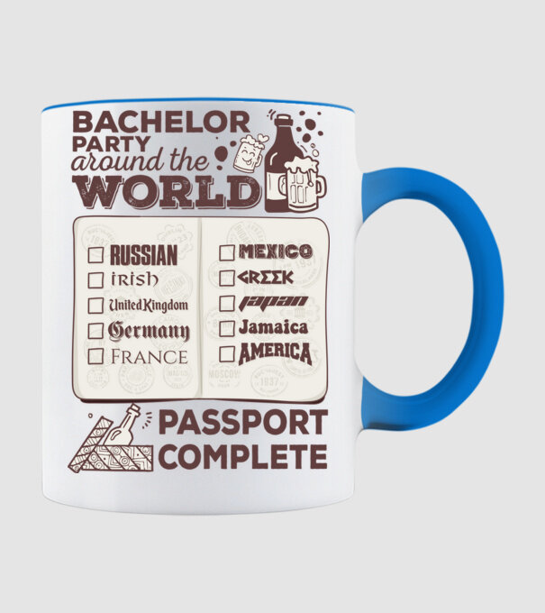 Bachelor Party World tour model albastru deschis pe tricou