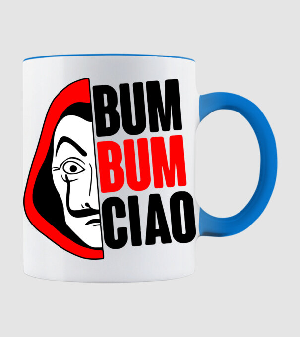 bumbum ciao money heist model albastru deschis pe tricou