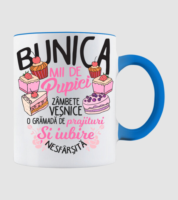 bunica - mii de pupici, zâmbete veșnice, o grămadă de prăjituri și iubire nesfârșită model albastru deschis pe tricou