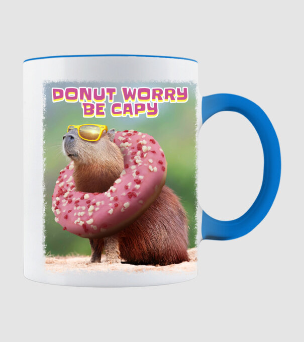 Capybara Donut worry be capy model albastru deschis pe tricou
