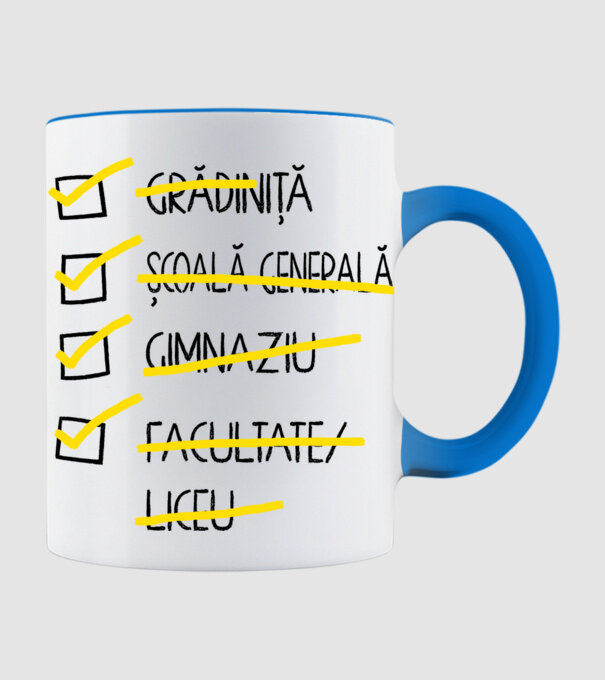 Cheklist educație - Facultate alb model albastru deschis pe tricou
