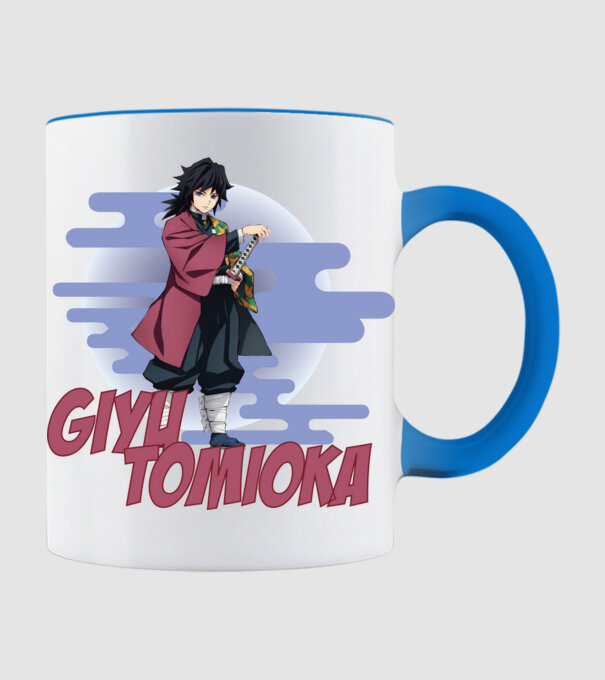 Demon Slayer Giyu model albastru deschis pe tricou