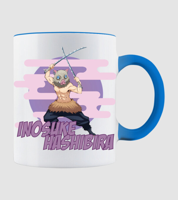 Demon Slayer Inosuke model albastru deschis pe tricou