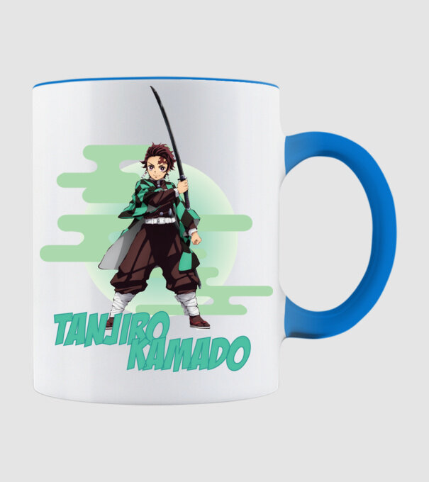 Demon Slayer Tanjiro model albastru deschis pe tricou