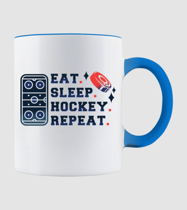 Eat Sleep Hockey Repeat model albastru deschis pe tricou