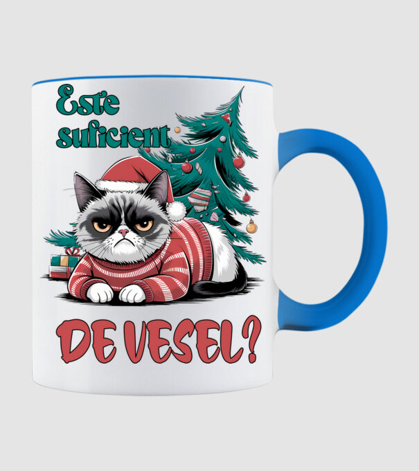 Este suficient de vesel? pisică Crăciun model albastru deschis pe tricou