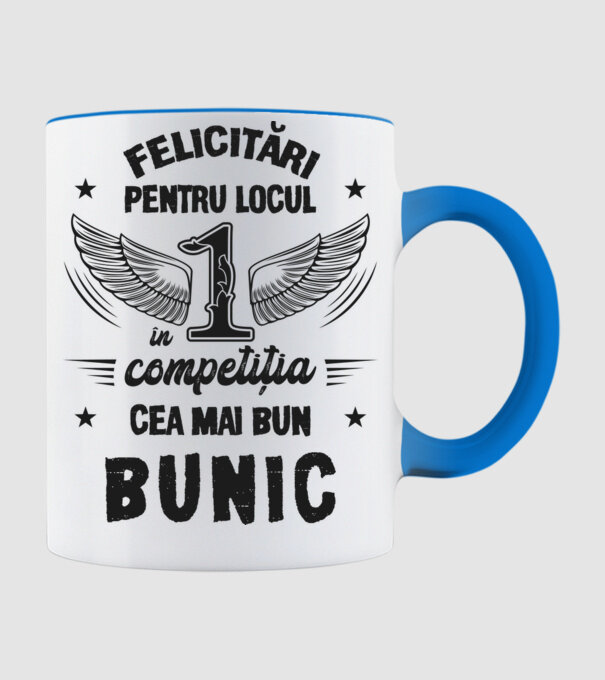 Felicitări pentru locul 1 în competiția Cel mai bun bunic! model albastru deschis pe tricou