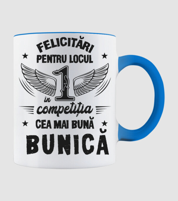Felicitări pentru locul 1 în competiția Cea mai bună bunică! model albastru deschis pe tricou