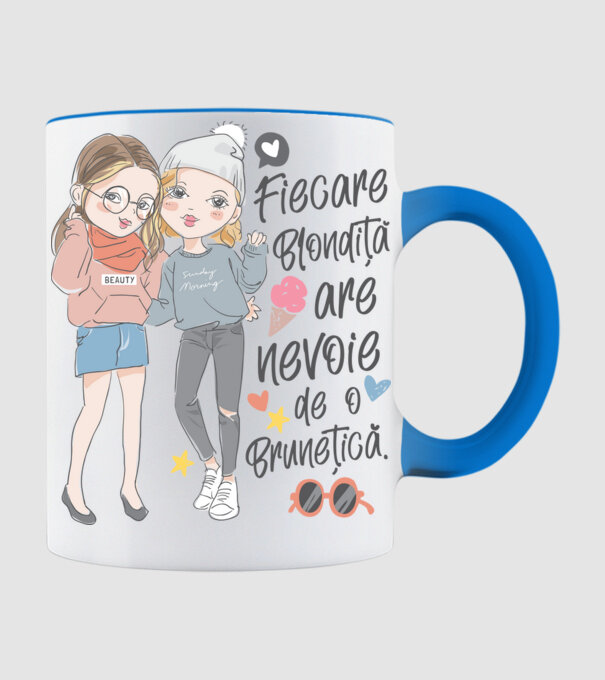 Fiecare blondiță are nevoie de o brunețică model albastru deschis pe tricou