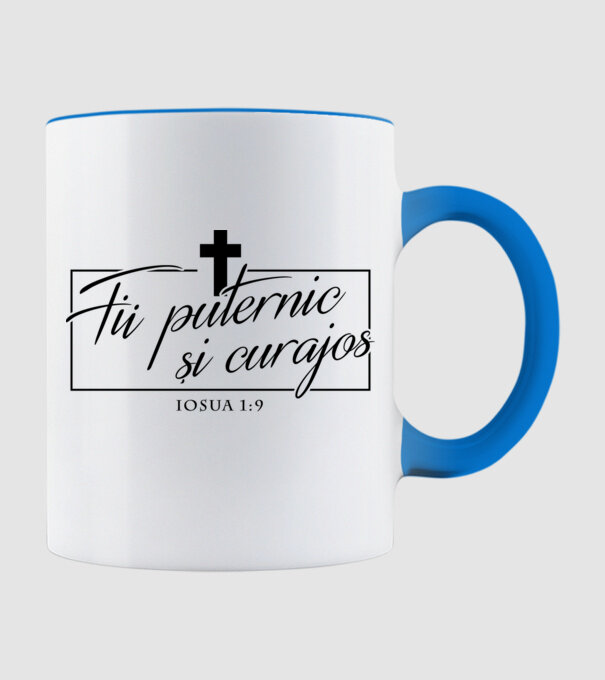 Fii puternic și curajos. Iosua 1:9 model albastru deschis pe tricou