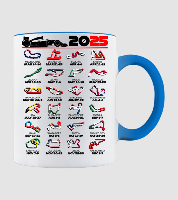F1 calendar 2025 Alb model albastru deschis pe tricou