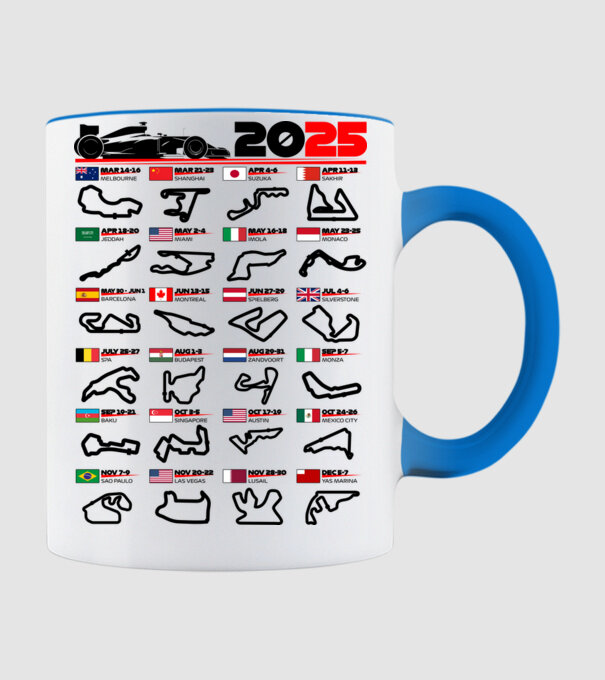 F1 calendar 2025 model albastru deschis pe tricou