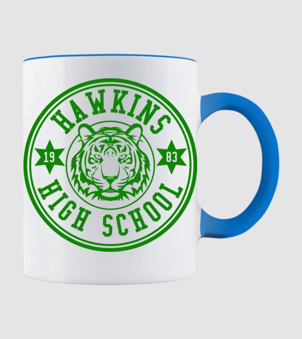 hawkins high school model albastru deschis pe tricou