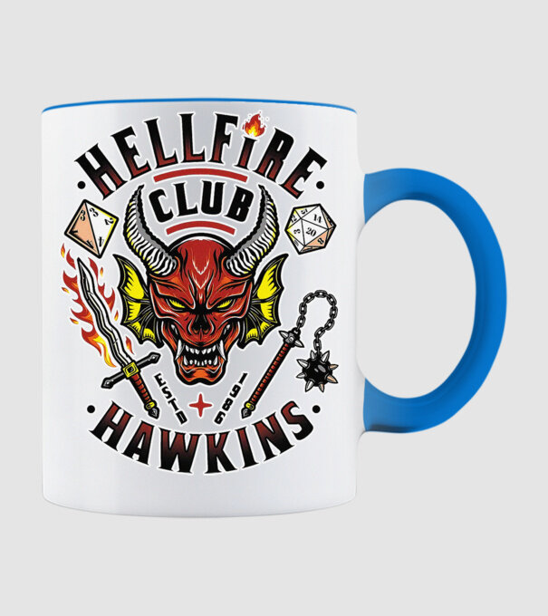 hellfire club hawkins model albastru deschis pe tricou