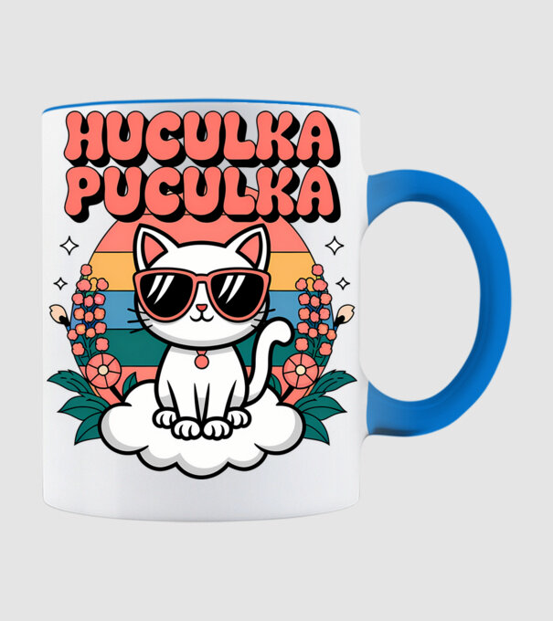 Huculka Puculka pisică 1 model albastru deschis pe tricou