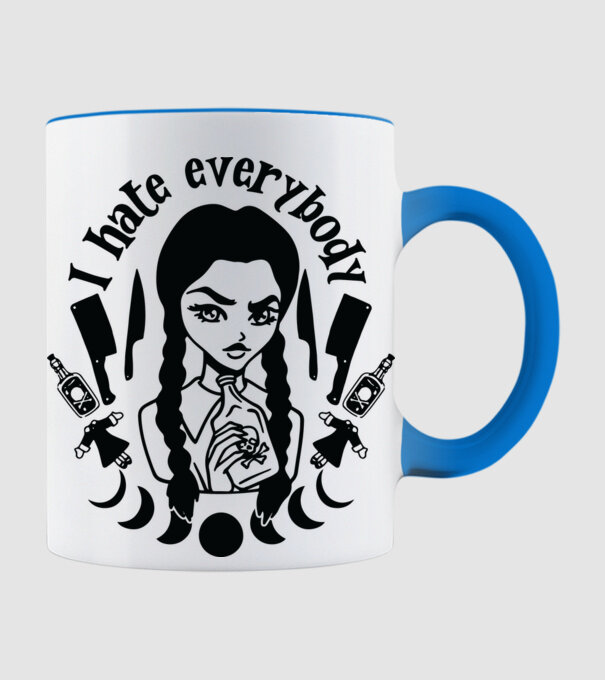 I hate everybody cartoon model albastru deschis pe tricou